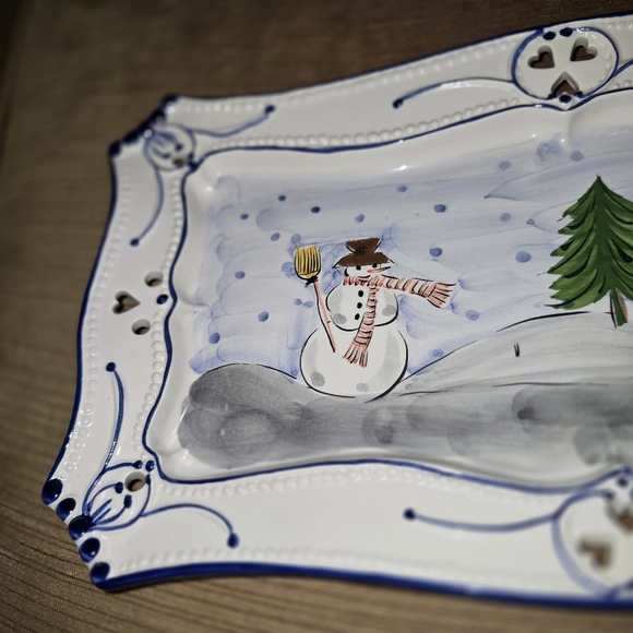 RCCL Handpainted in Portugal Christmas Trees Winter Snowman Ceramic Tray - Picture 3 of 16